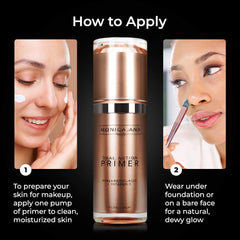 Monica Ann Beauty primer swatch reveals translucent, even-tone finish.