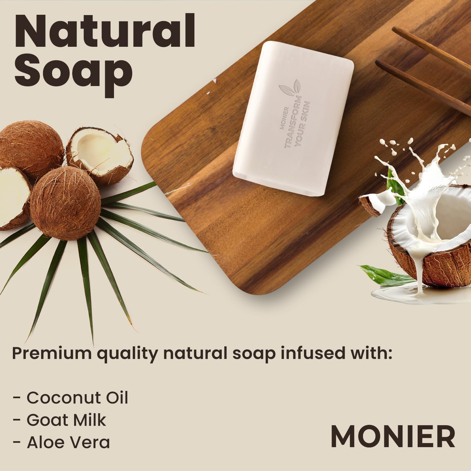 MONIER goat milk soap bar lather closeup highlighting creamy moisture for dry skin