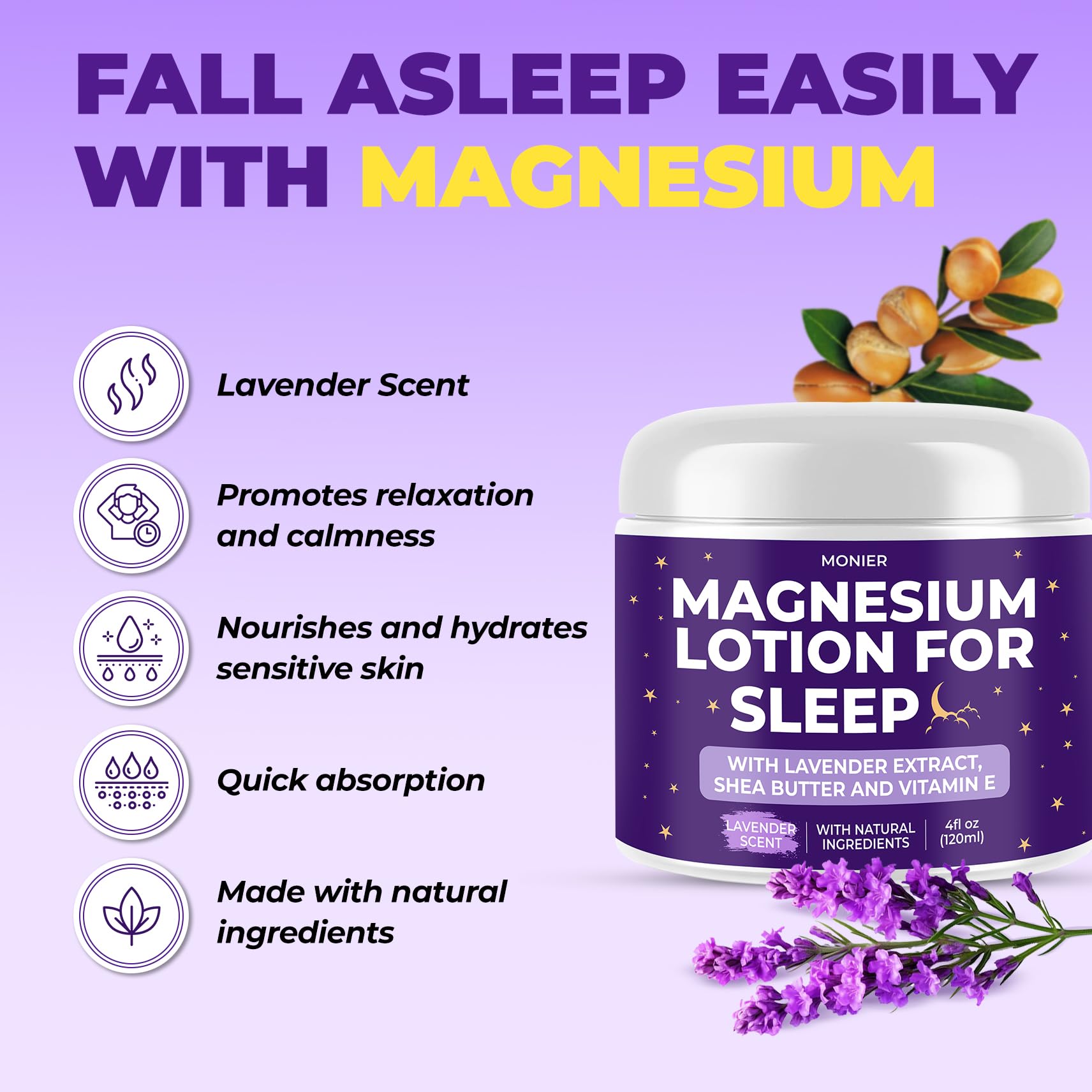 MONIER Magnesium Lotion for Sleep applied to arms for calming comfort.