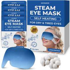 MONIER steam eye mask pack open showcases convenient self-heating eye care for relaxation.