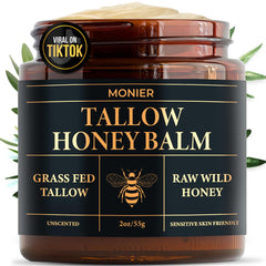 MONIER Tallow and Honey Balm jar closeup shows rich texture for dry skin hydration