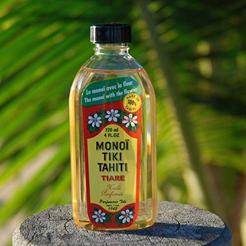 Monoi Tiki Tahiti skin and hair application demonstrates easy multi-use oil.