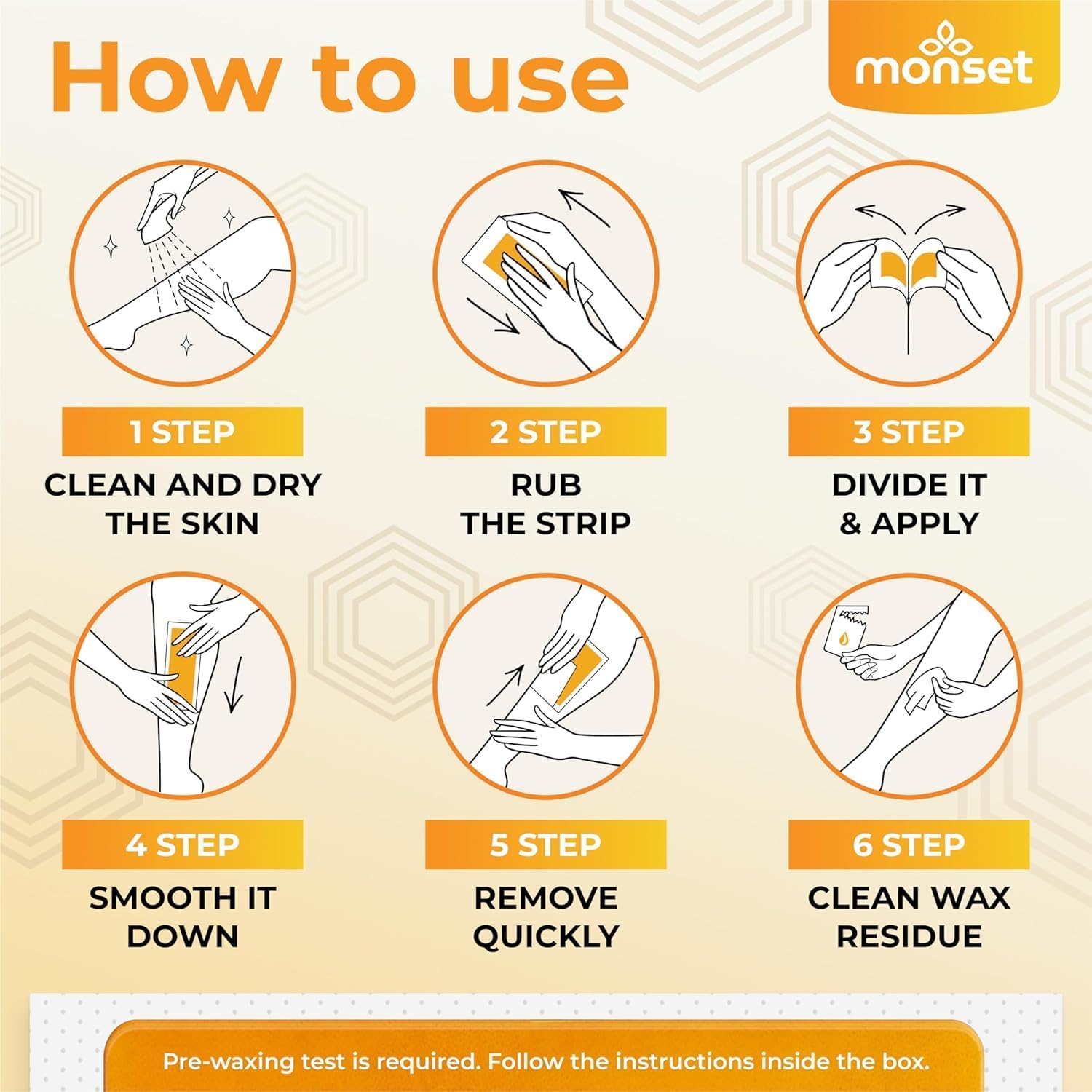 MONSET Wax Strips aftercare image showing finishing wipes for skin hydration.