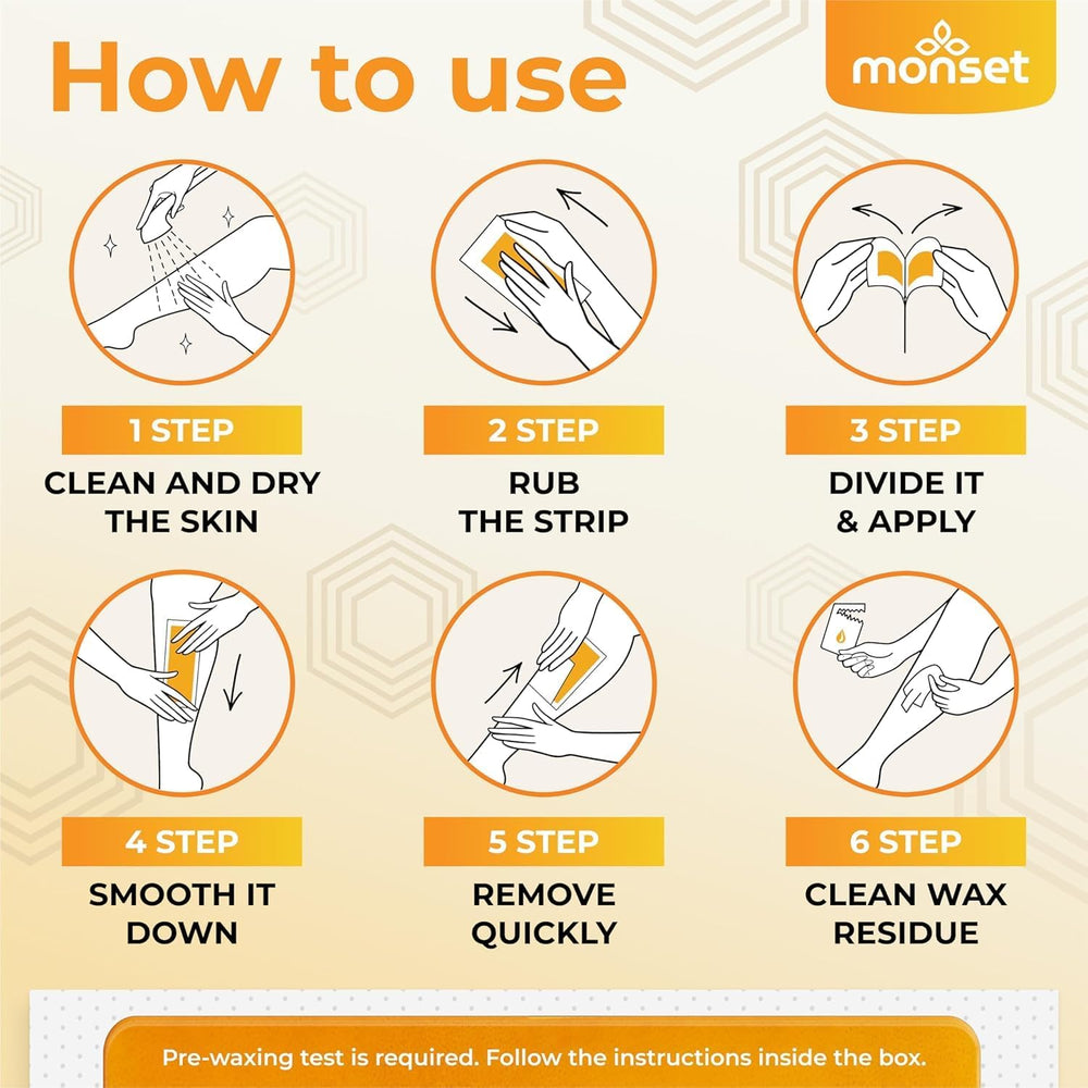 MONSET Wax Strips aftercare image showing finishing wipes for skin hydration.