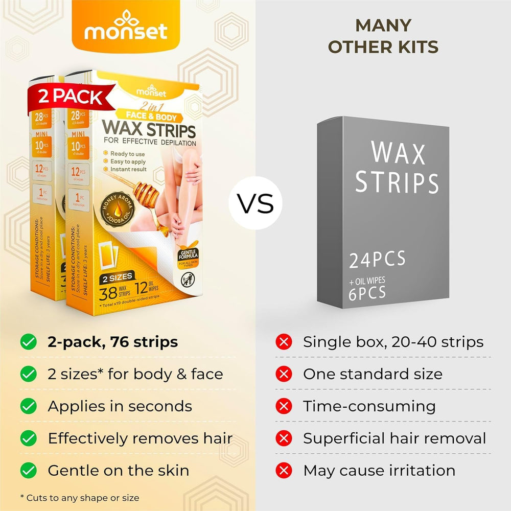 MONSET Wax Strips face kit small strips ready for precise facial waxing.