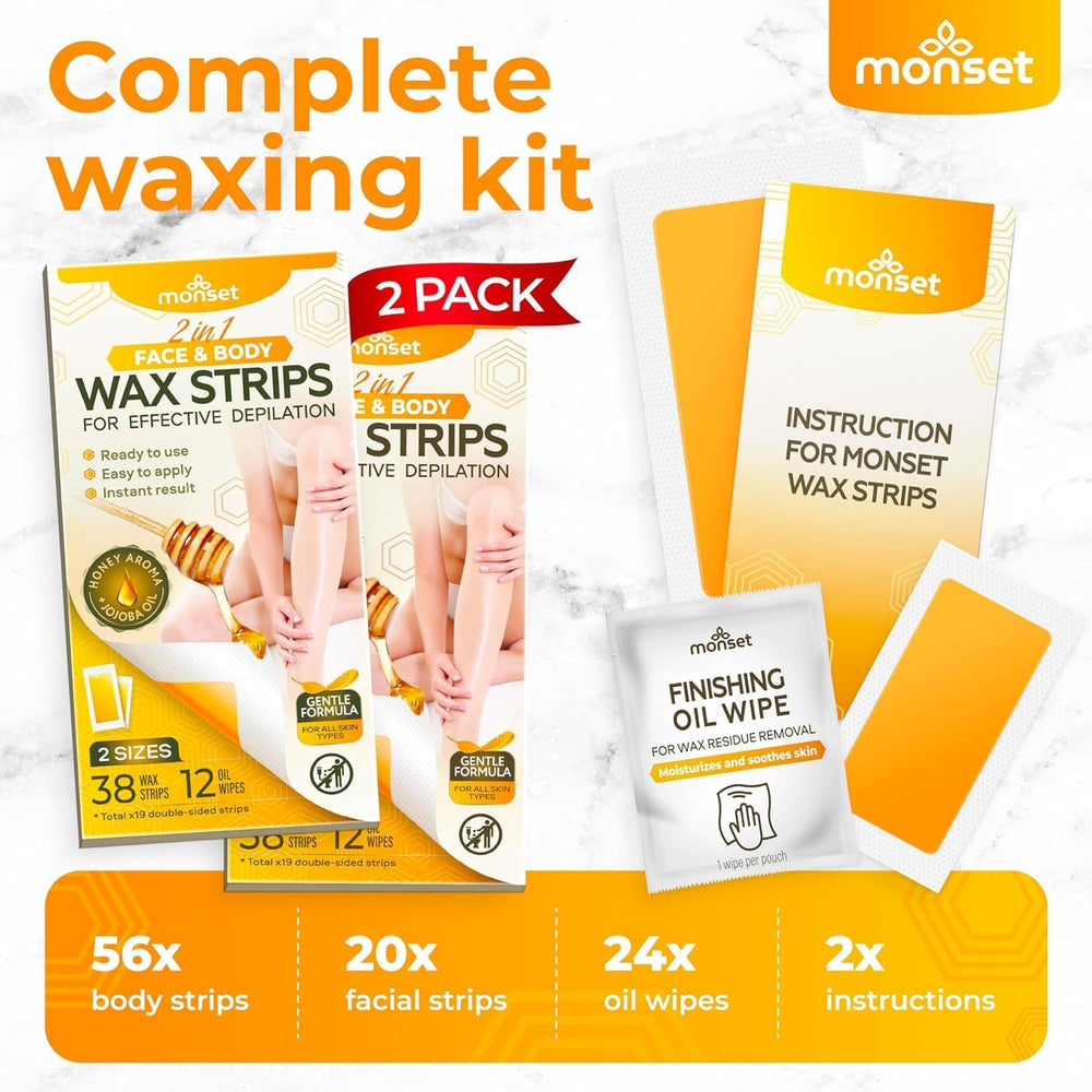 MONSET Wax Strips soft non-woven sheets with Beeswax and Jojoba oil for gentle depilation.