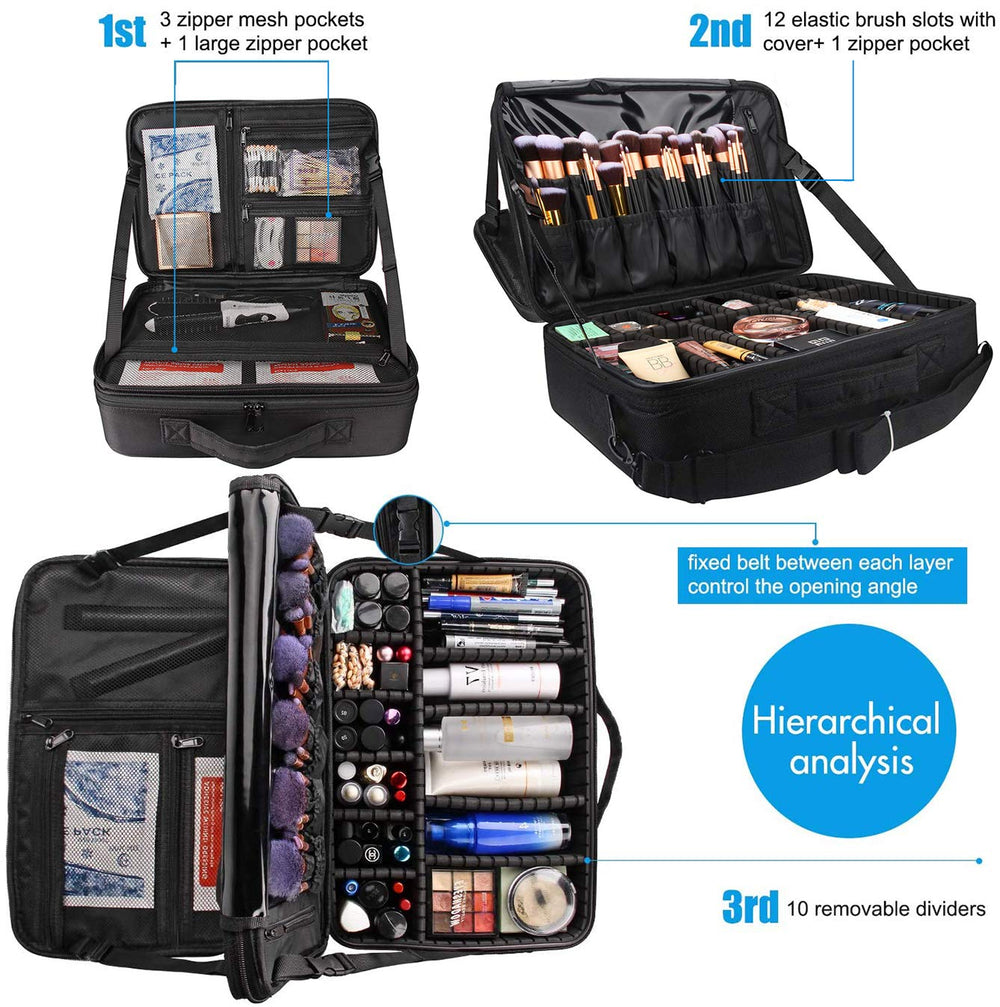 MONSTINA three layer cosmetic organizer emphasizes high capacity for travel gear and makeup