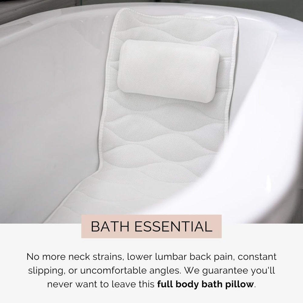 Monsuri full body bath pillow with bubbles illustrates a relaxing soak routine