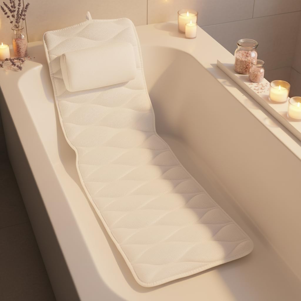 Monsuri full body bath pillow in tub delivers plush comfort for a luxurious soak