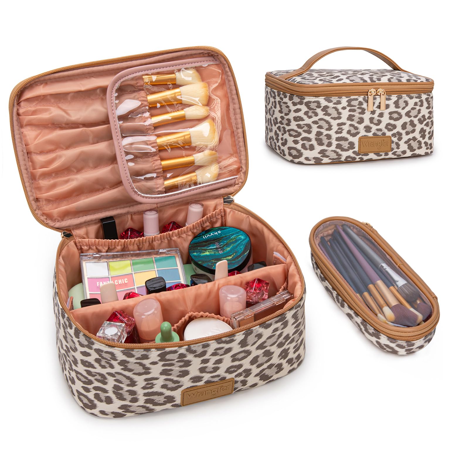 Montana West Wrangler leopard travel makeup bag large—organize cosmetics for on-the-go adventures.