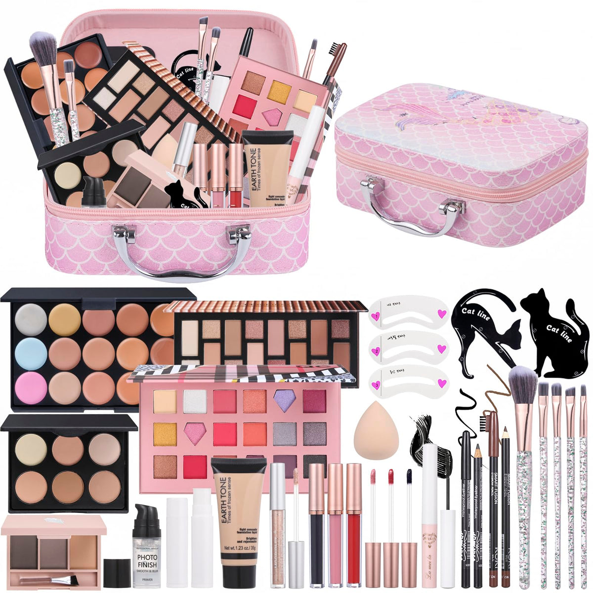 Moobirlet makeup kit travel case open showing portable organized makeup for on-the-go looks