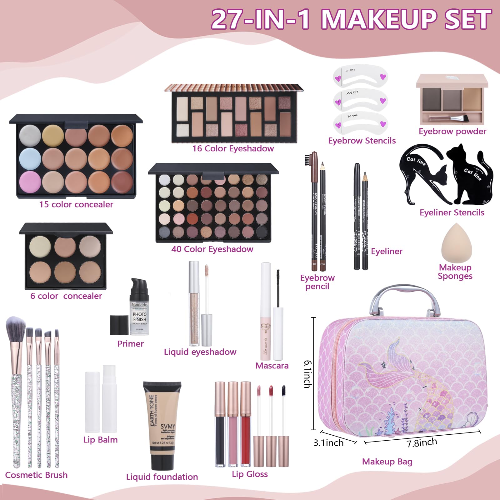 Moobirlet Travel Makeup Kit eyeshadow palettes with broad neutral to metallic shades.