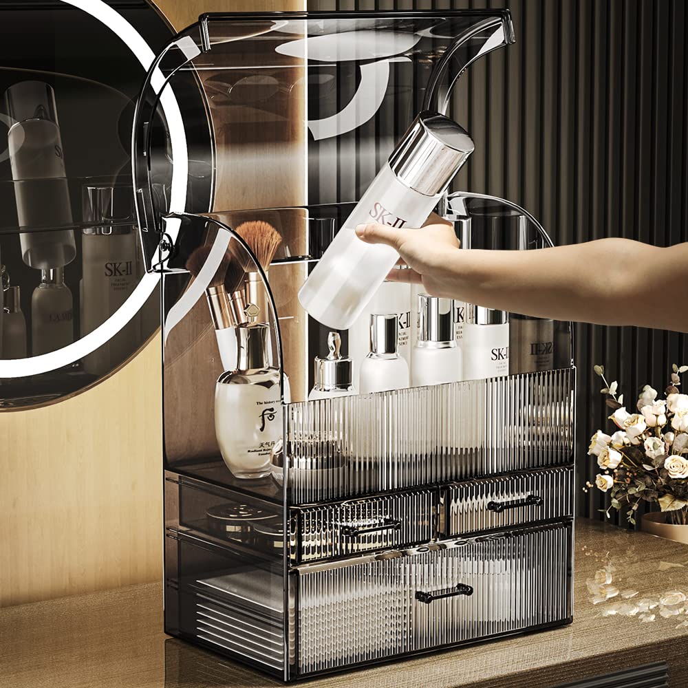 MOOCHI professional makeup organizer top view showing wide surface for bottles.