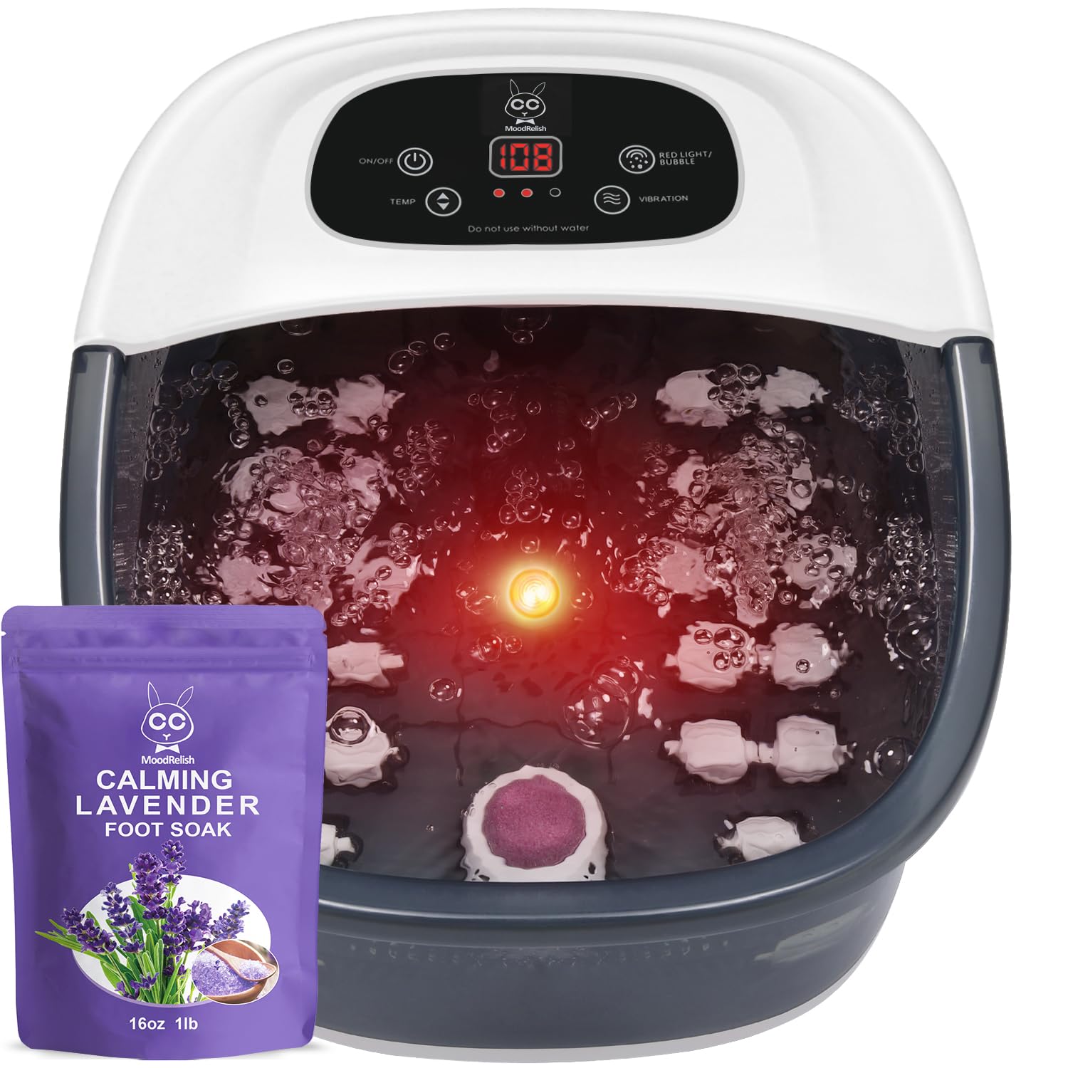 MoodRelish foot spa bath massager with heat-bubbles for soothing foot relaxation.