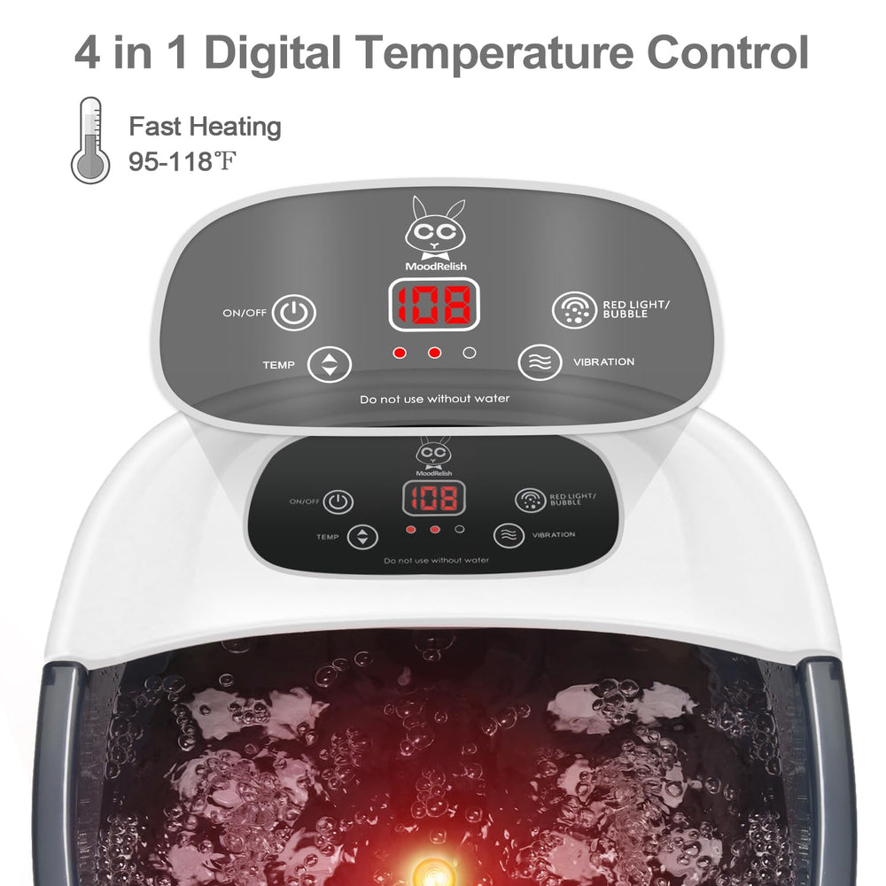 MoodRelish foot spa with temperature control for consistent, comfortable soaks.