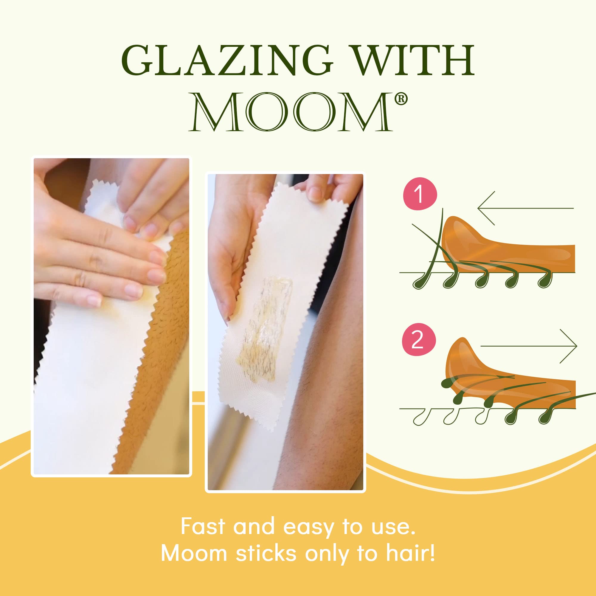 MOOM face-and-body wax use shows gentle exfoliation and skin smoothing.