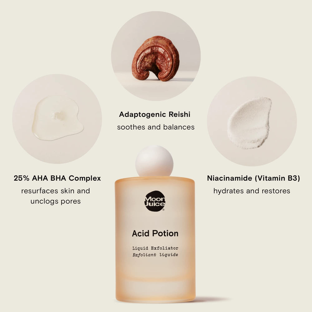 Moon Juice Acid Potion ingredients Reishi and Niacinamide support hydration and barrier health