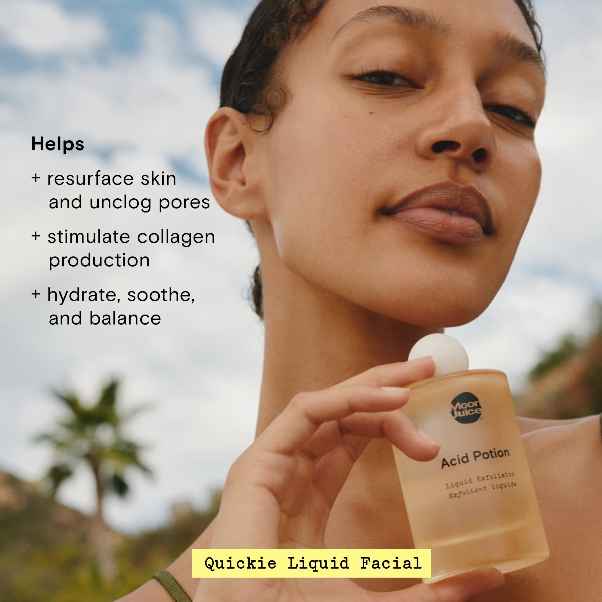 Moon Juice Acid Potion texture close-up highlights a smooth, hydrating exfoliant