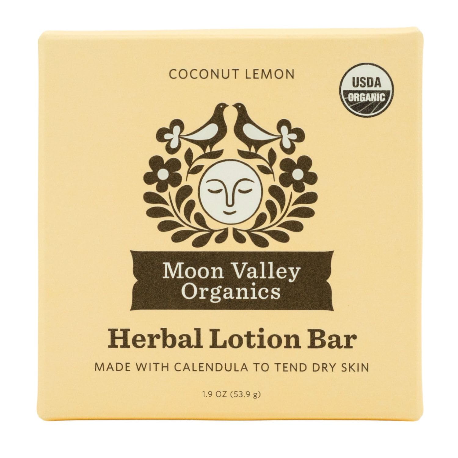 Moon Valley Moon Melt Bar coconut-lemon packaging highlighting moisture benefits