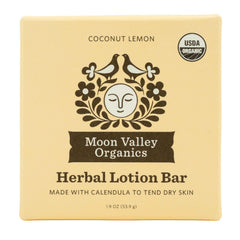 Moon Valley Moon Melt Bar coconut-lemon packaging highlighting moisture benefits