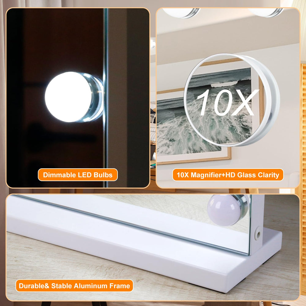 Moonee Hollywood mirror in a desktop vanity setup for makeup and skincare.