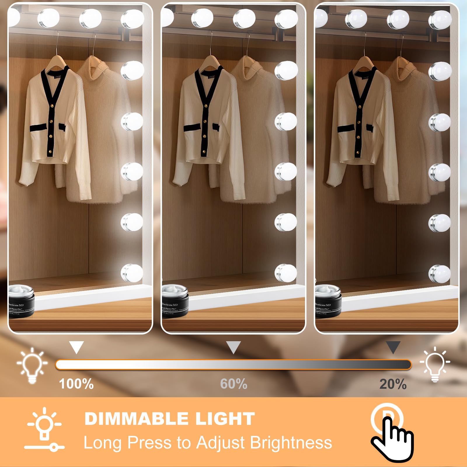 Moonee Hollywood mirror USB port enables convenient charging during routine.