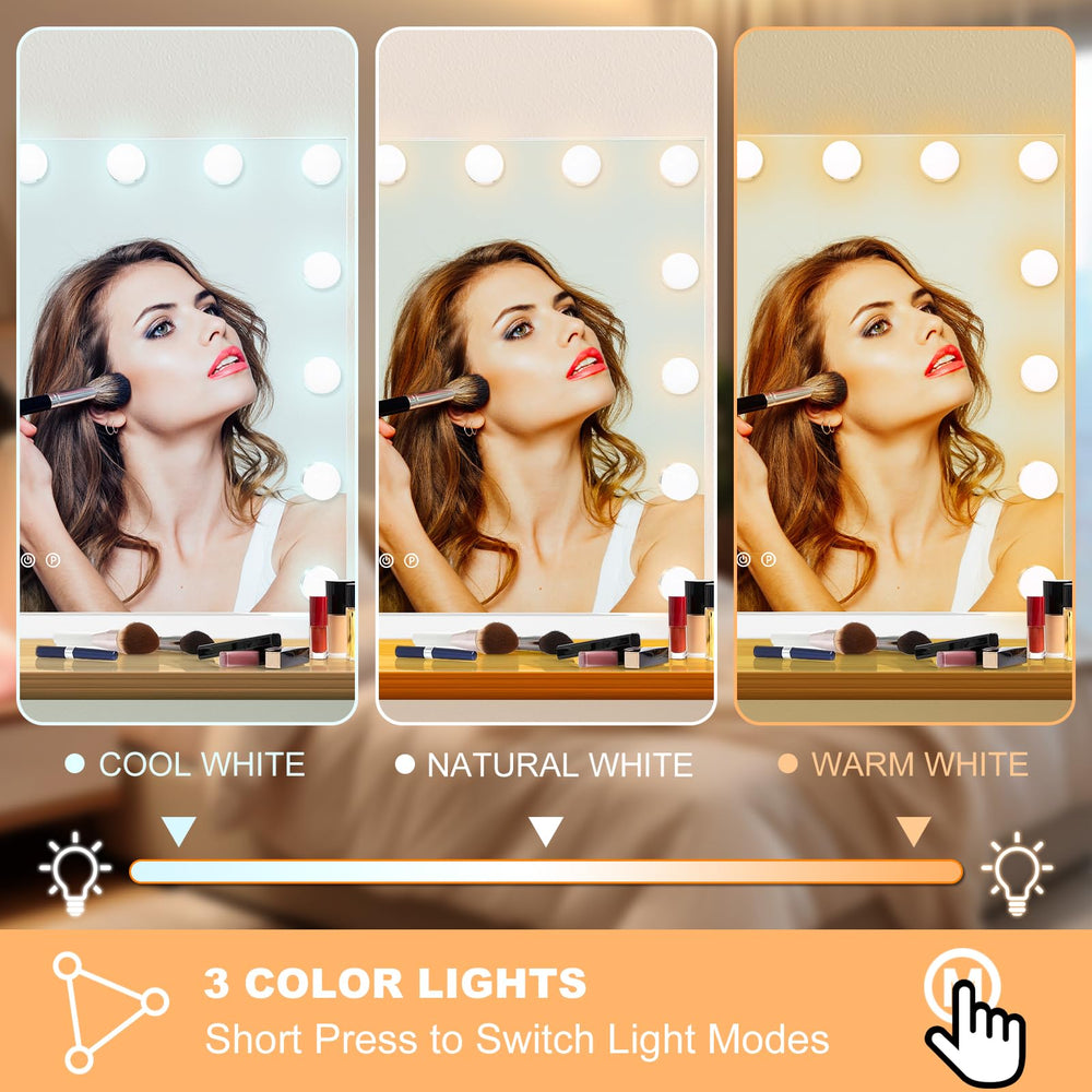 Moonee vanity mirror offers 3 color lighting for accurate skin tones.