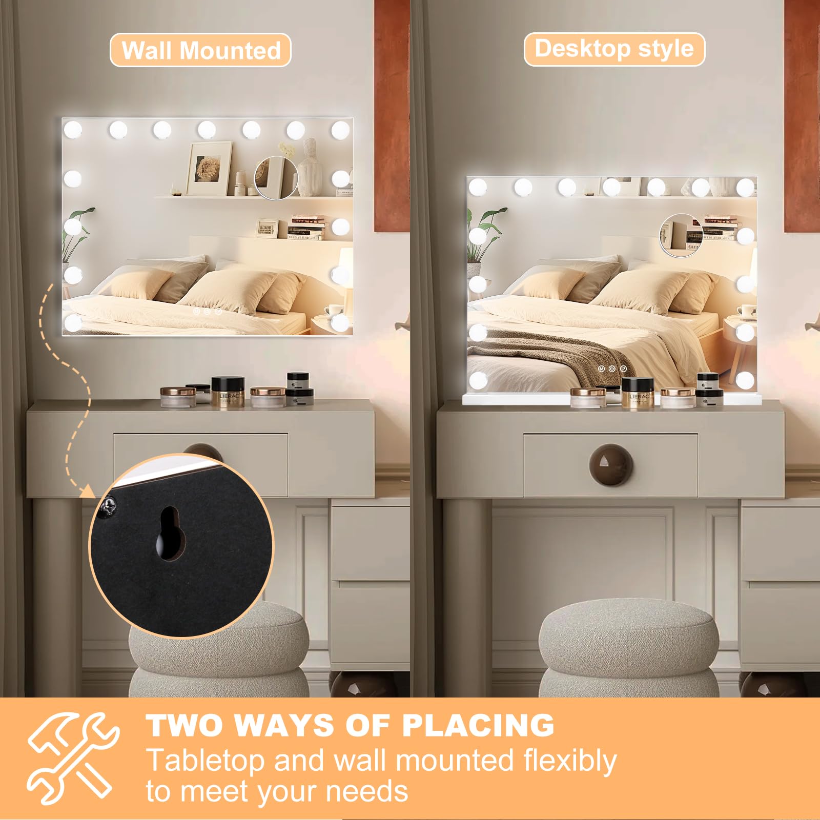 Moonee mirror aluminum frame blends sturdy support with sleek style.