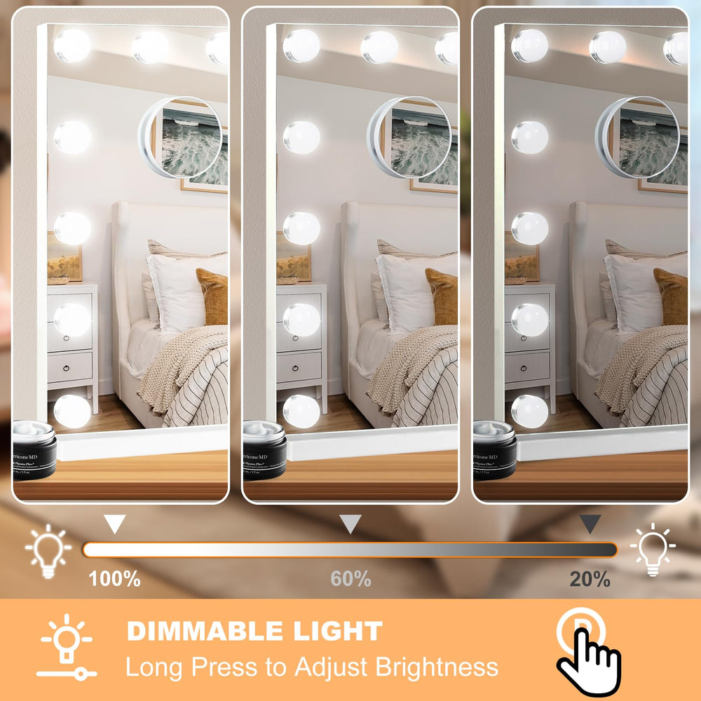 Moonee vanity mirror fits on table or wall for flexible setup.