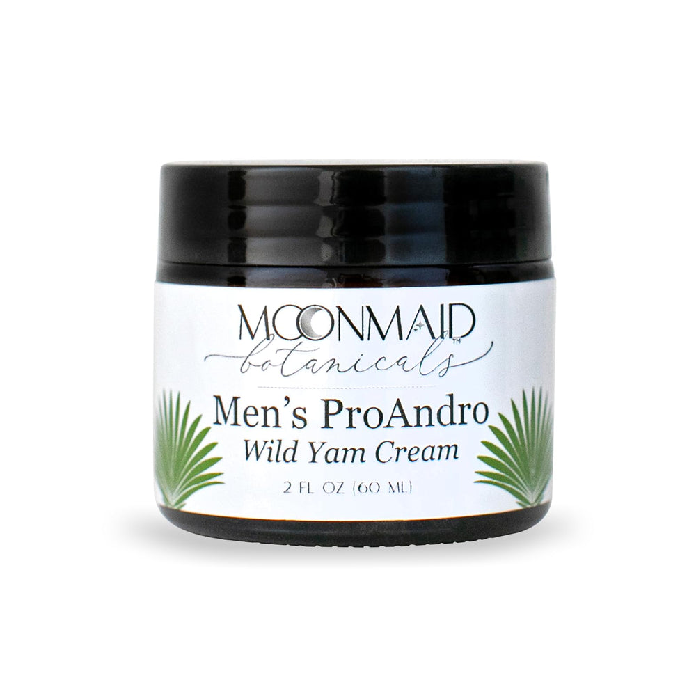MoonMaid Botanicals ProAndro wild yam cream bottle showing herbal blend for balanced wellness.