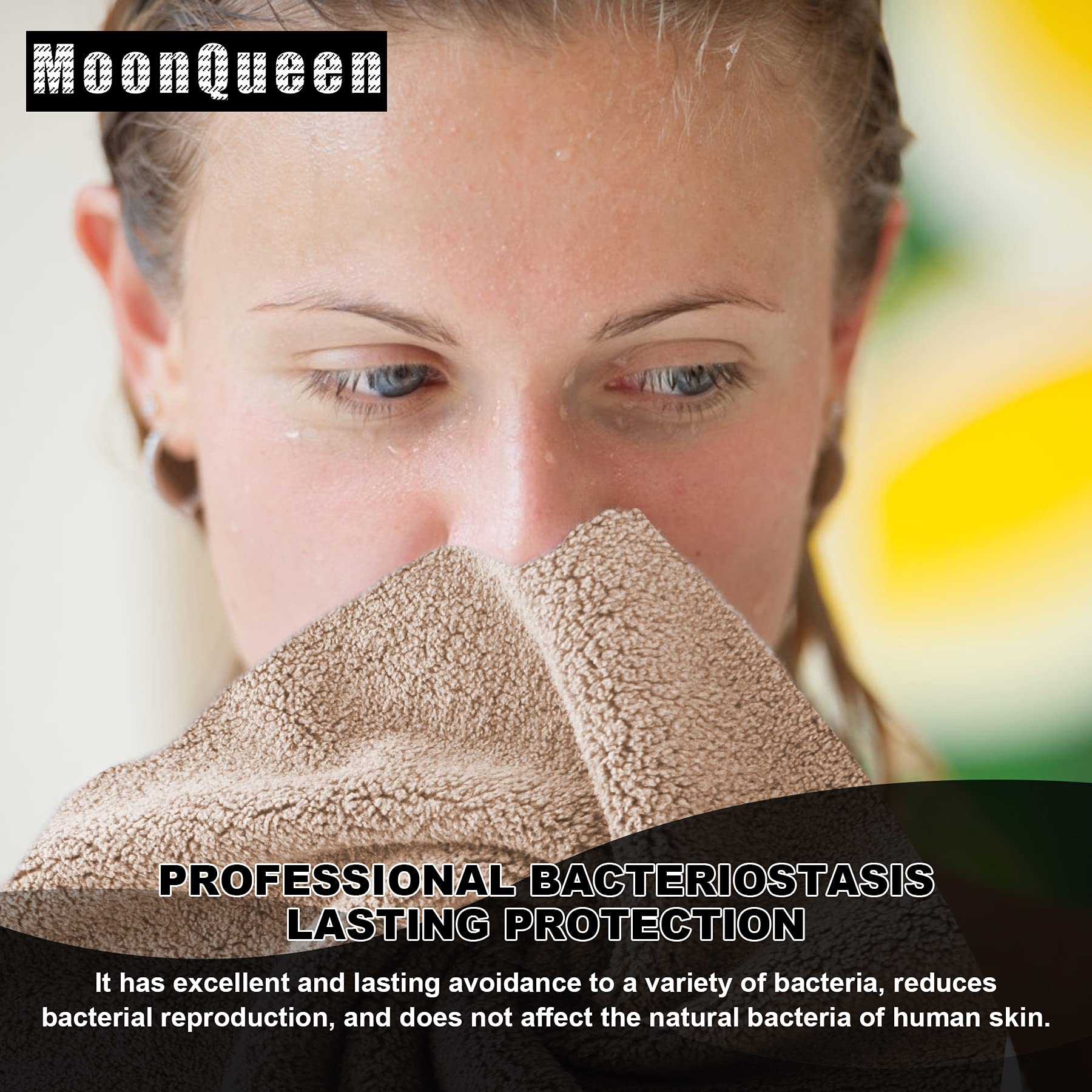 MOONQUEEN brown microfiber cloth highlighting premium texture for comfortable cleansing.