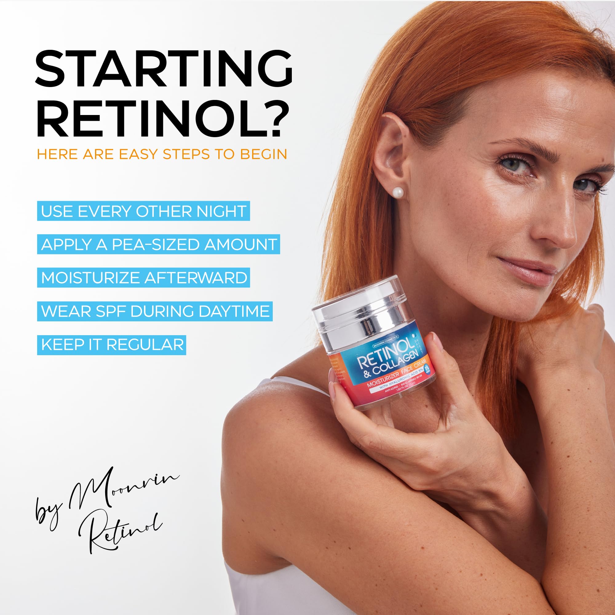Moonrin Cosmetics firming and smoothing cream applied for improved texture.