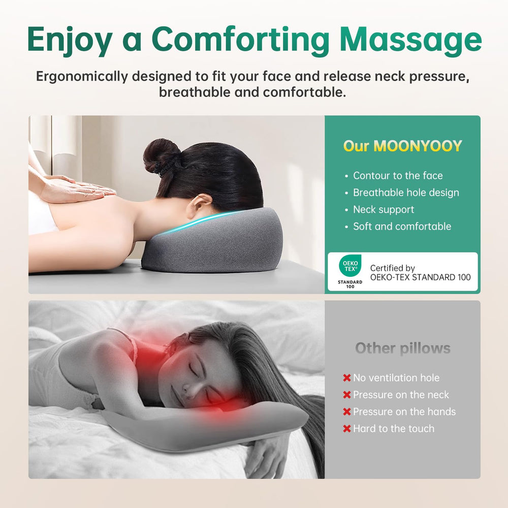 MOONYOOY face-down pillow with air vent improves breathability for longer sessions.