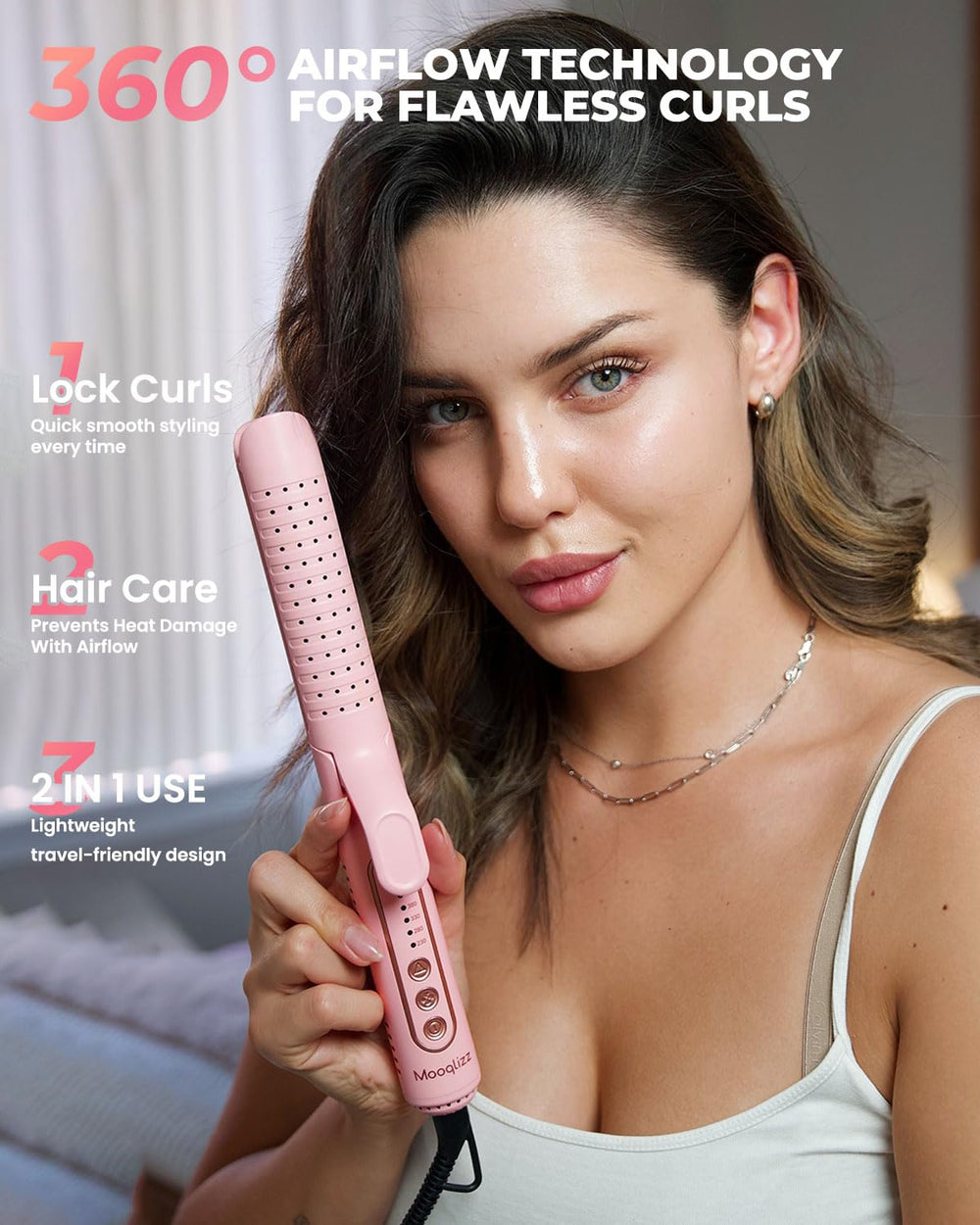 Mooqlizz Airflow Styler ceramic tourmaline plates ensure smooth glide and even heat