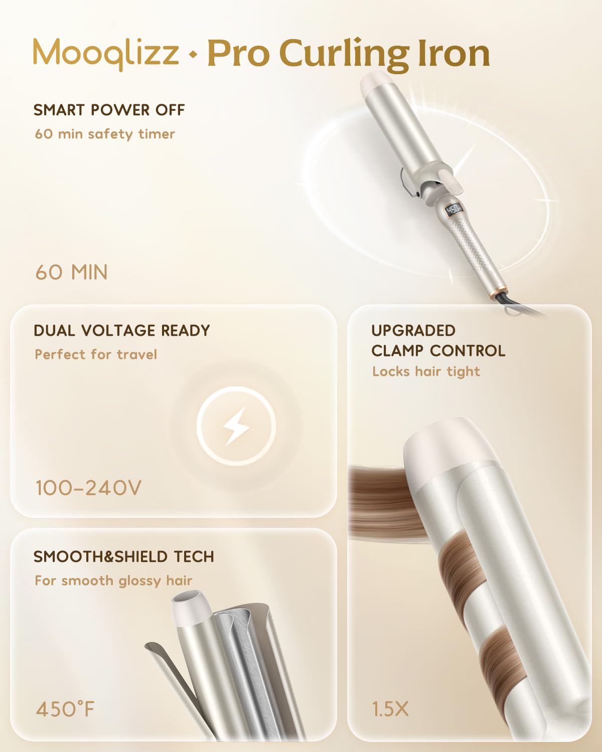 Mooqlizz curling iron beep and lock prevent accidental presses.