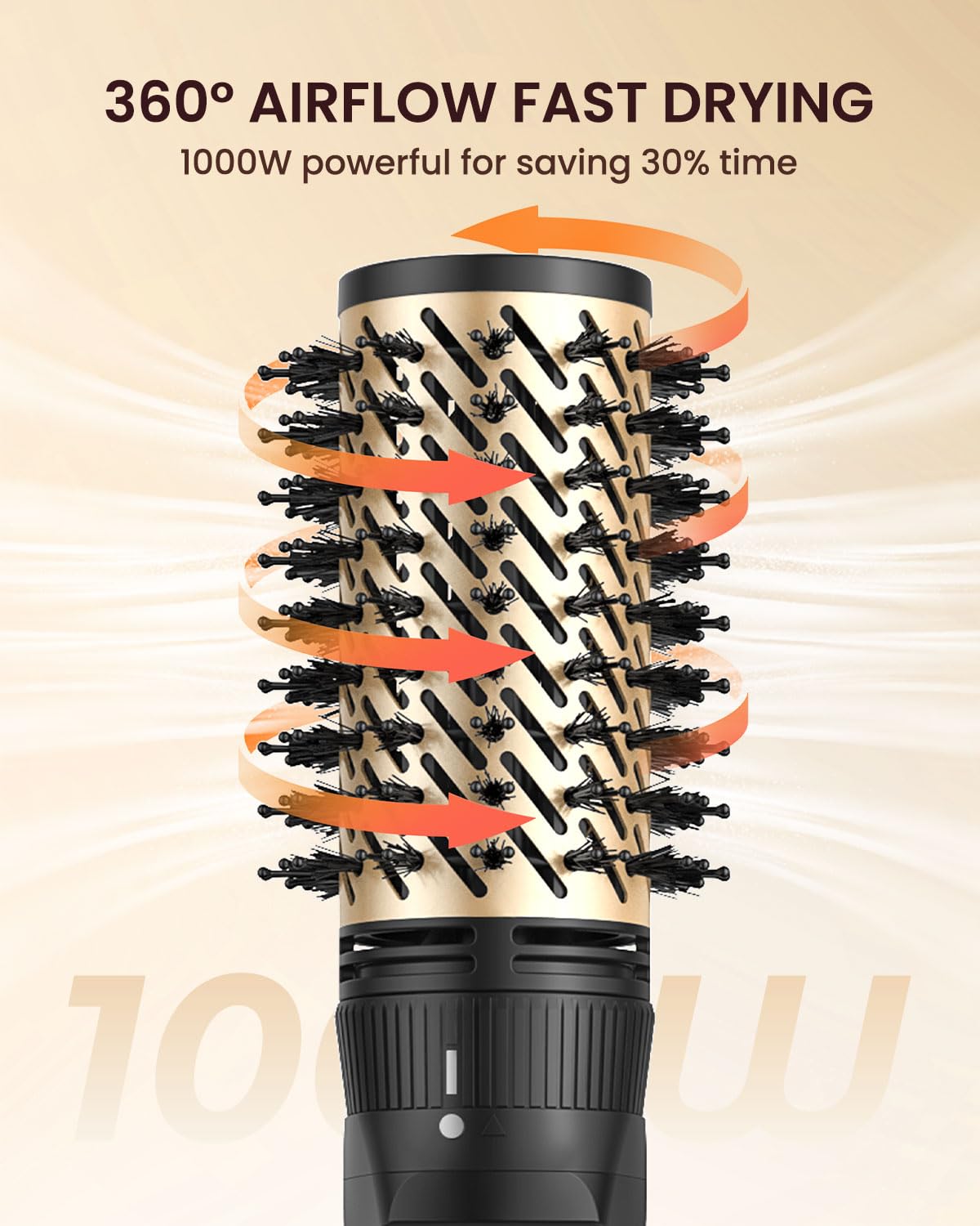Mooqlizz rotating hair dryer brush with two-inch barrel for natural-looking waves