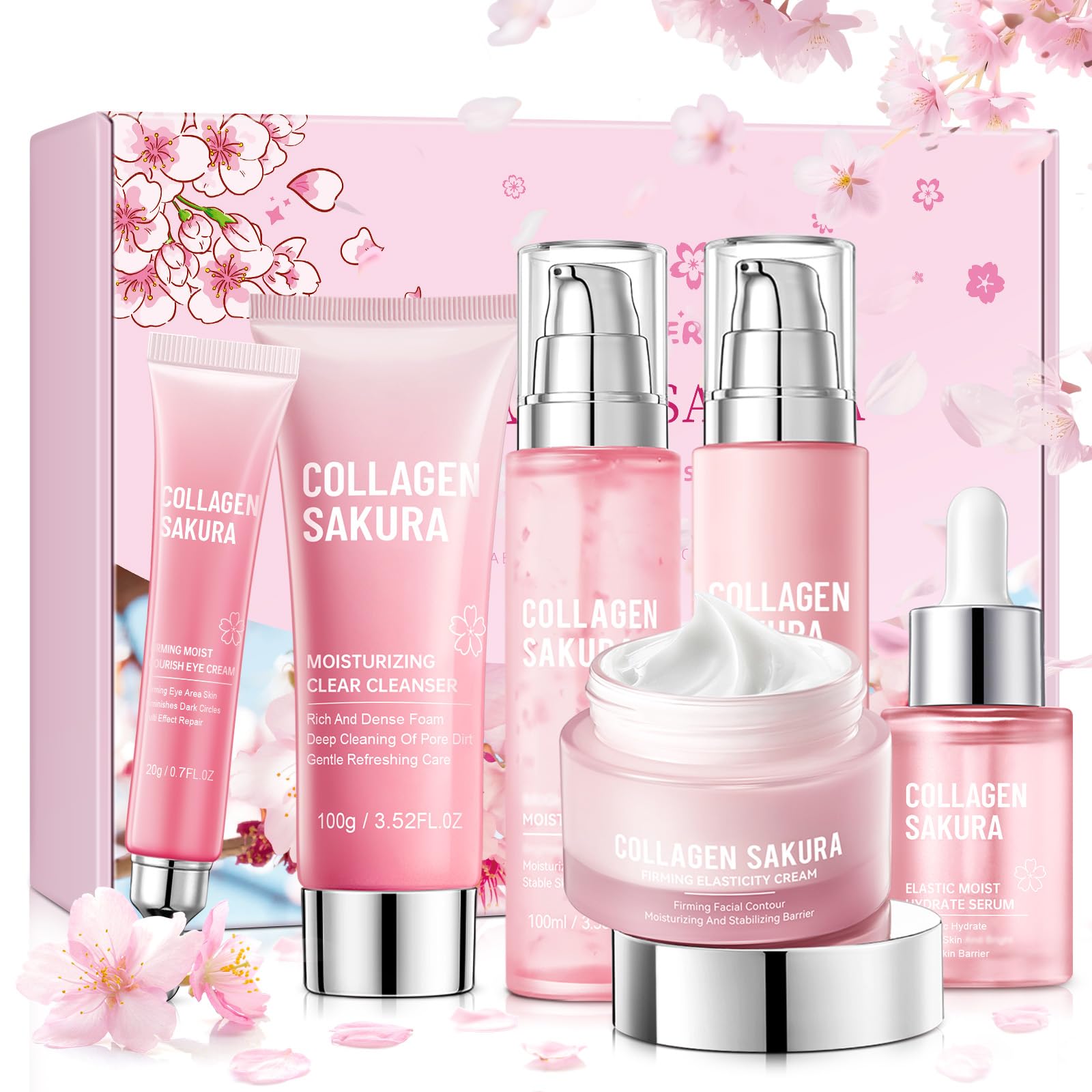 Mopayzer Collagen Sakura gift set box front shows daily hydration routine.