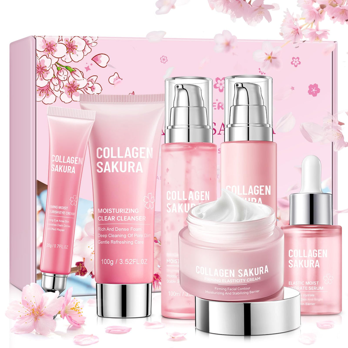 Mopayzer Collagen Sakura gift set box front shows daily hydration routine.