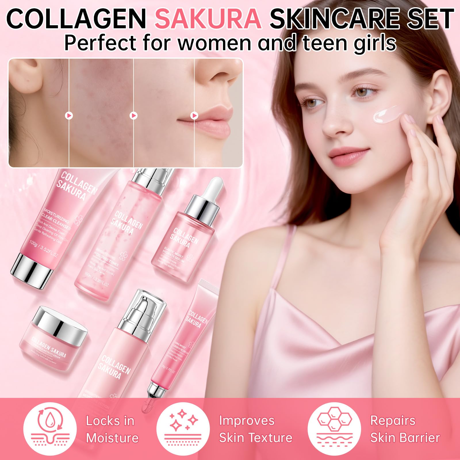 Mopayzer Collagen Sakura serum drops demonstrate revitalizing absorption on skin.
