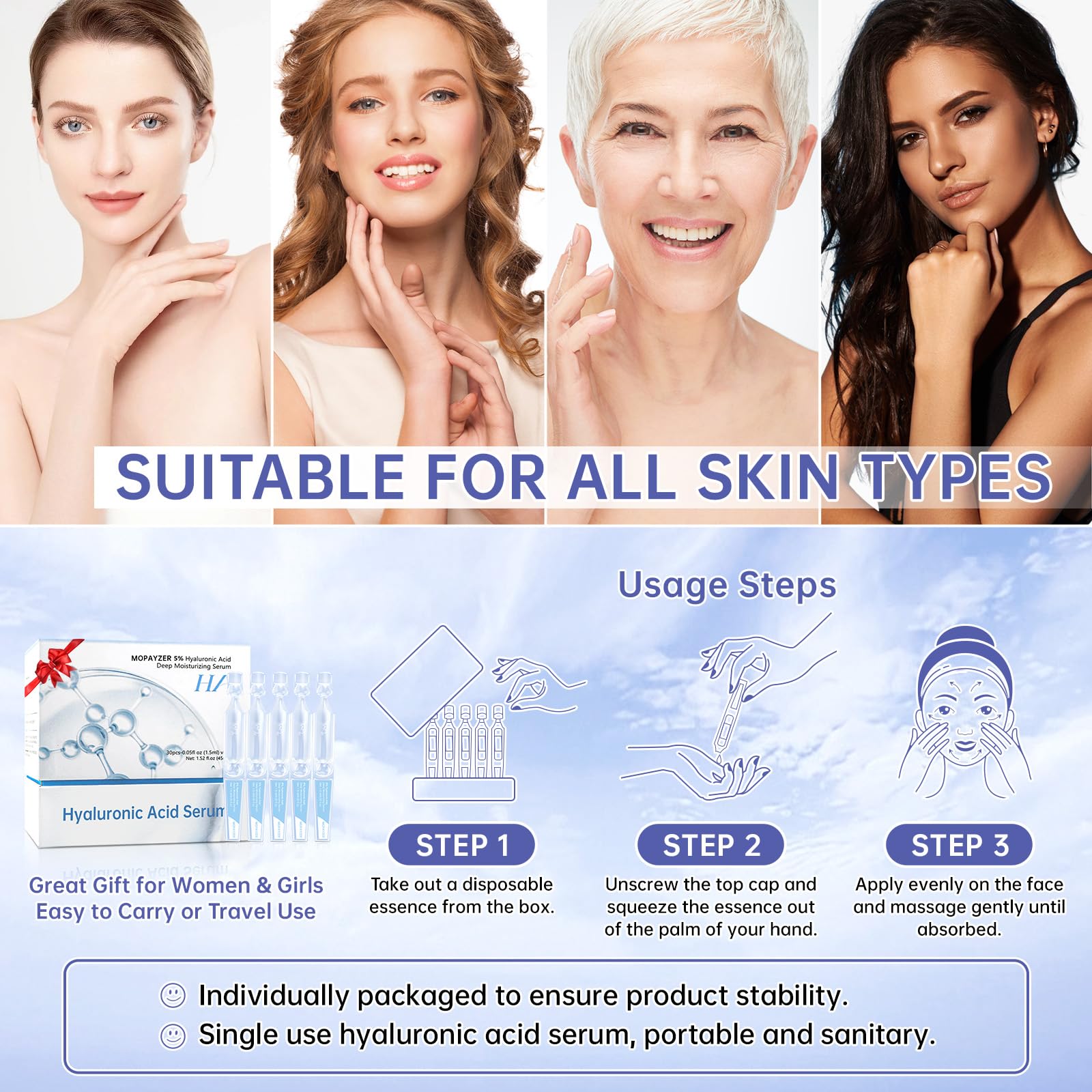 Mopayzer gentle-formula ingredients closeup featuring niacinamide and centella for sensitive skin.