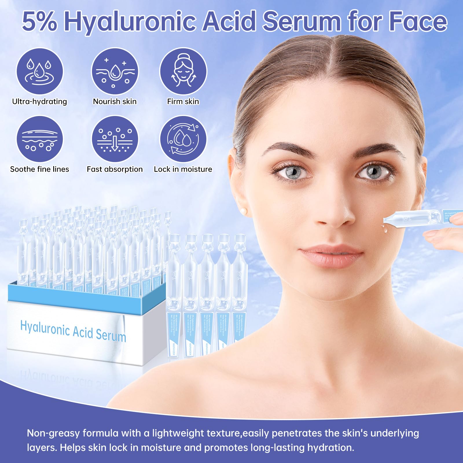 Mopayzer hyaluronic serum ampoule closeup showing precise single-use dose for moisturization.