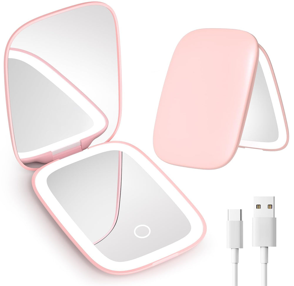 Mopis compact mirror with light shows 1x and 3x magnification for precise makeup checks