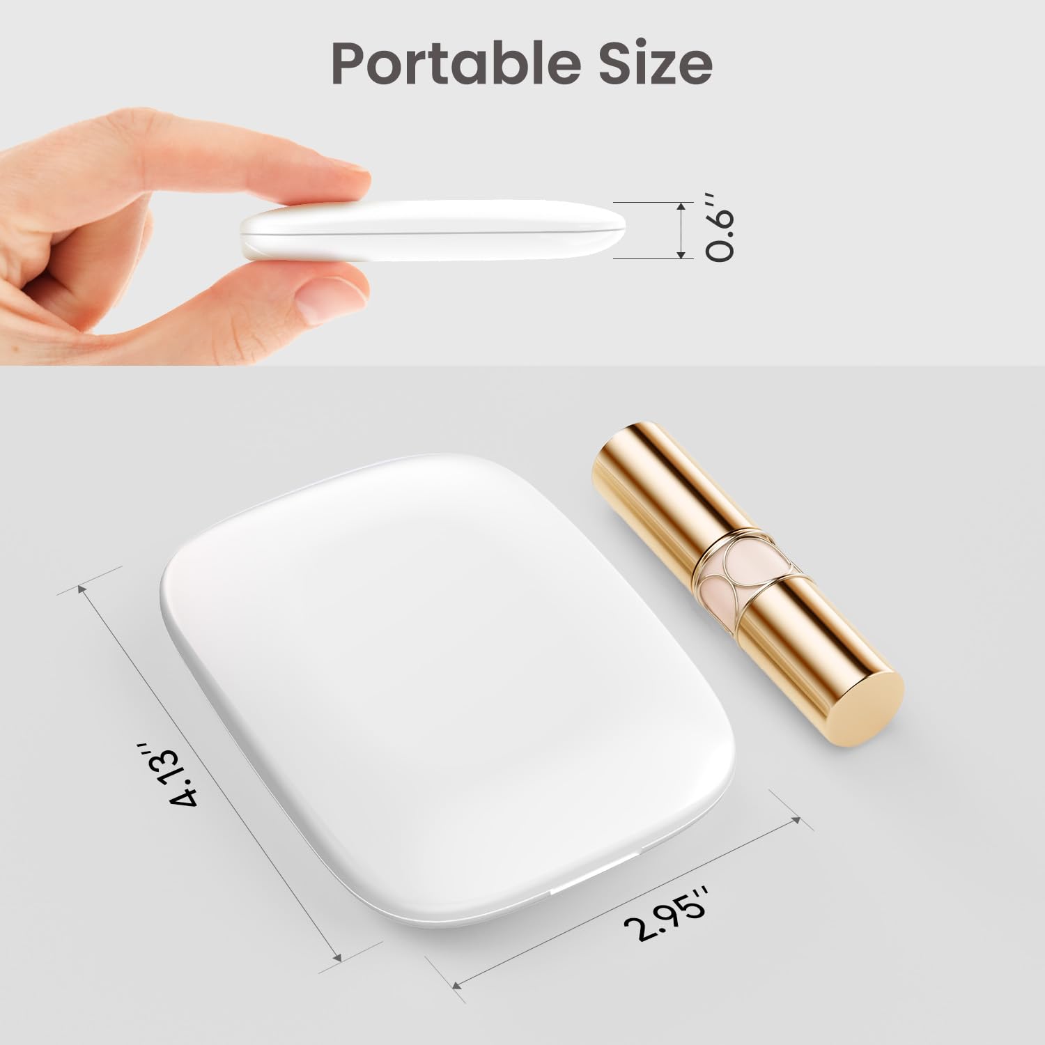 Mopis compact white travel mirror fits in purses.