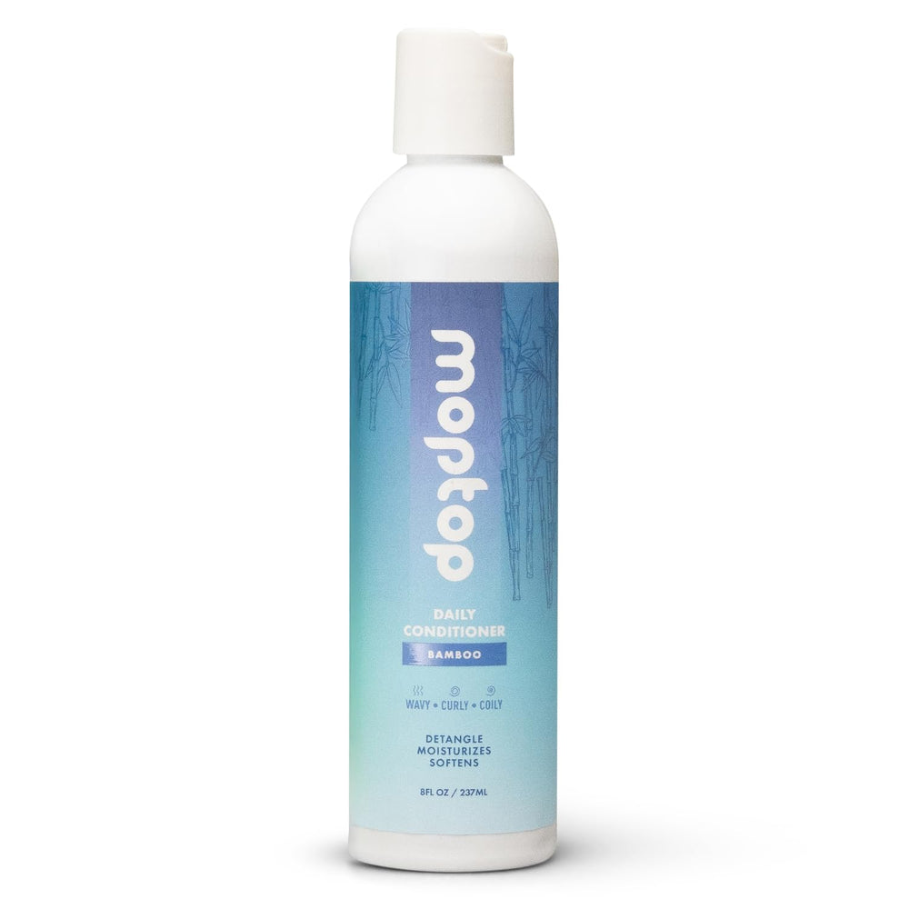 MopTop Daily Curly Hair Conditioner bottle front shows hydration for smooth, frizz-free curls.