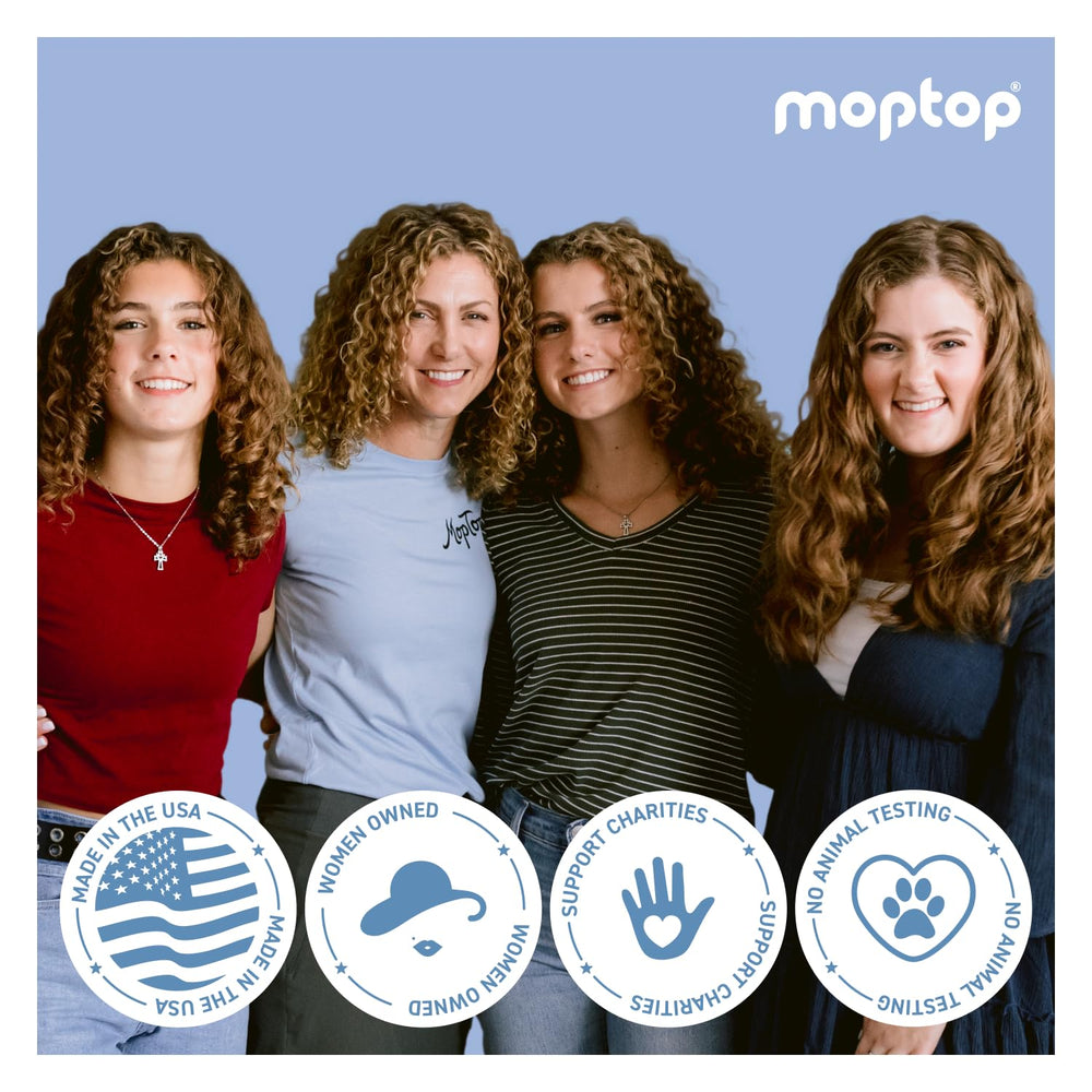 MopTop Daily Curly Hair Conditioner bottle highlights no silicone or sulfate for healthier feel.