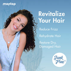 MopTop Daily Curly Hair Conditioner tube close-up highlights natural ingredients for shine.