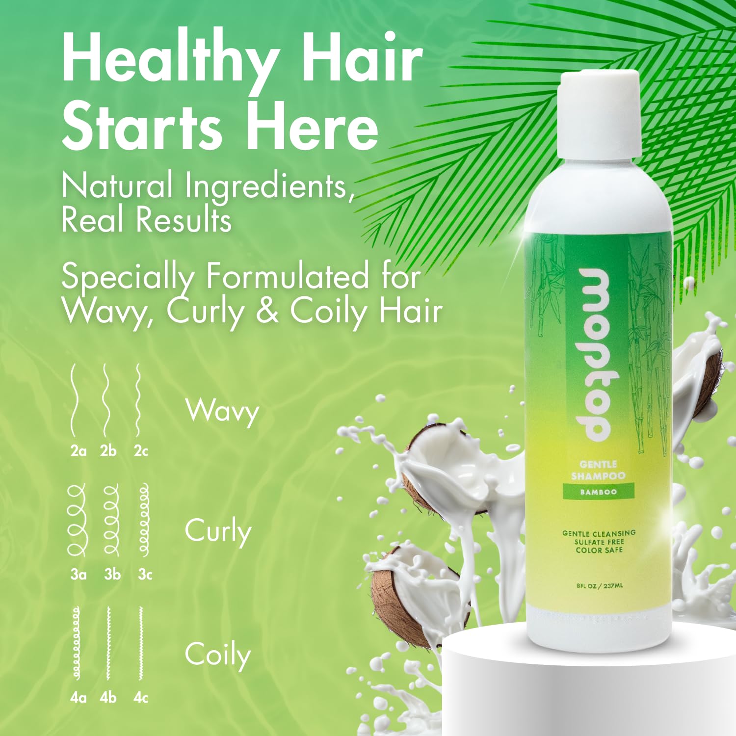 MopTop Gentle Shampoo lather demonstrates rich foam for gentle cleansing without stripping oils.