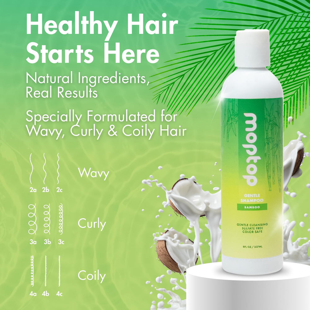 MopTop Gentle Shampoo lather demonstrates rich foam for gentle cleansing without stripping oils.