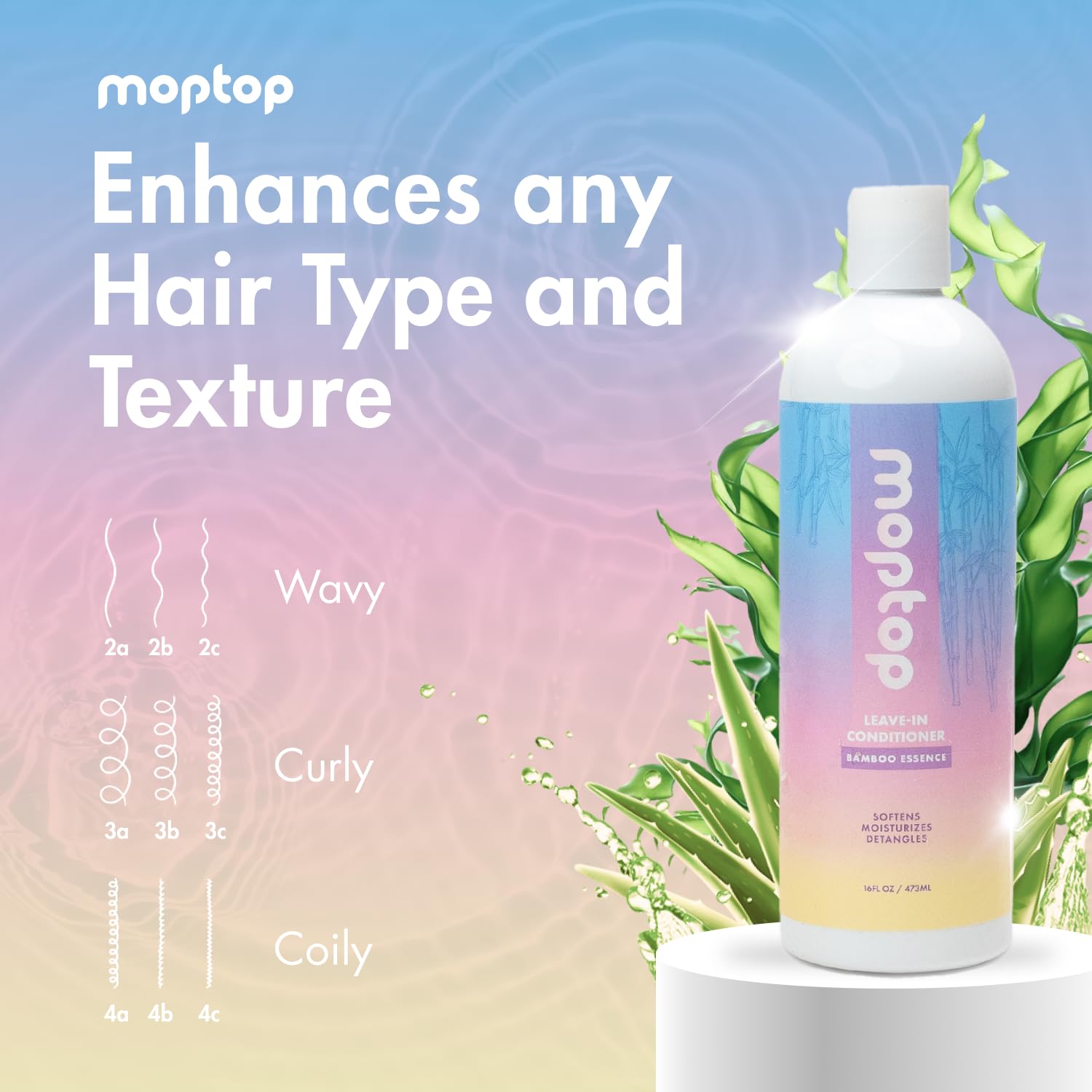 MopTop leave-in conditioner applied on wet hair for smooth detangling.