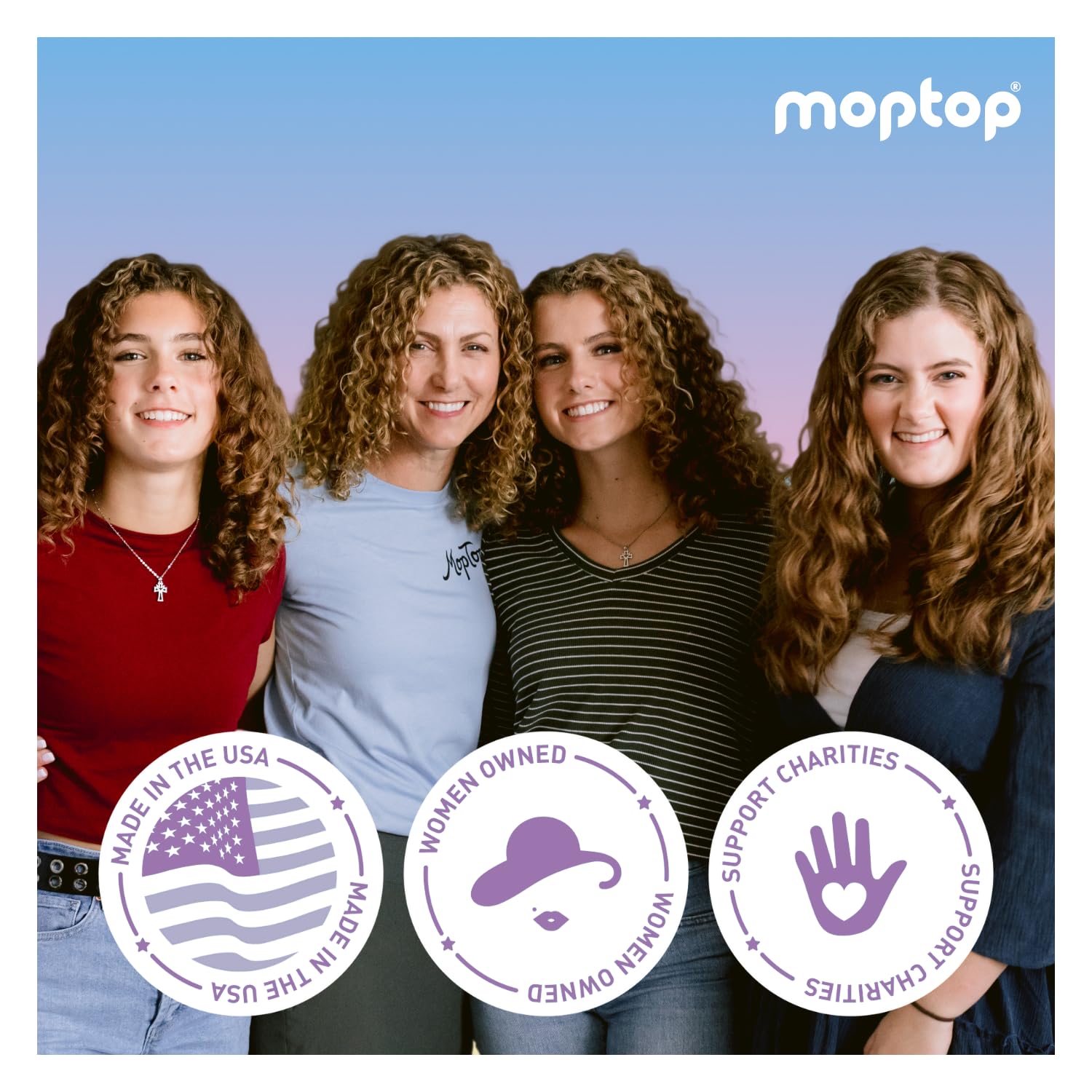 MopTop leave-in conditioner on curly hair delivering enhanced natural shine.